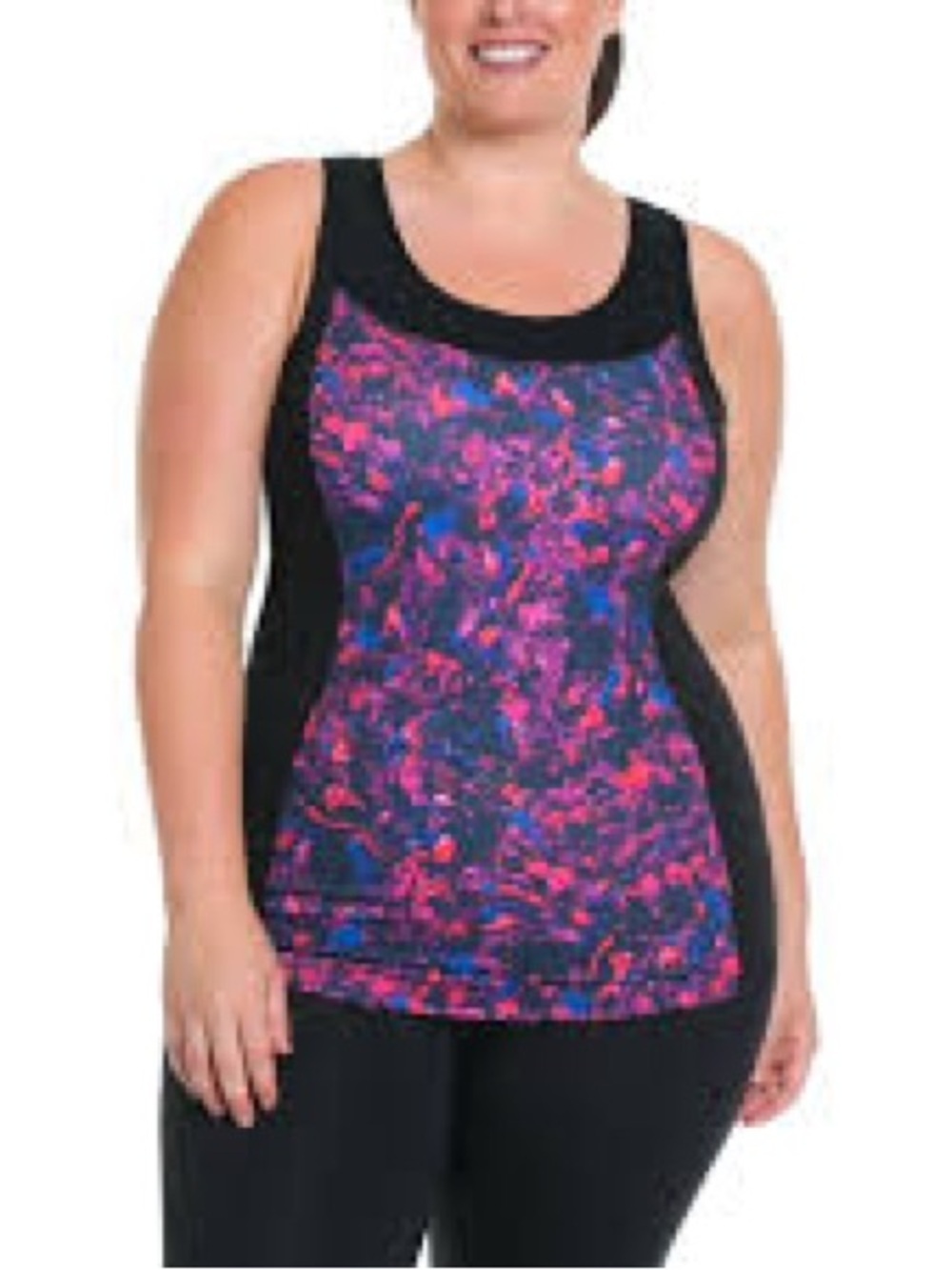🌺Rainbeau Plus-Size Black Tank with Pink & Blue Abstract Front